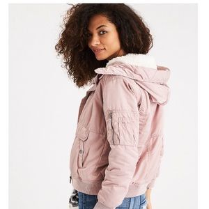Blush American Eagle Sherpa Lined Bomber Jacket